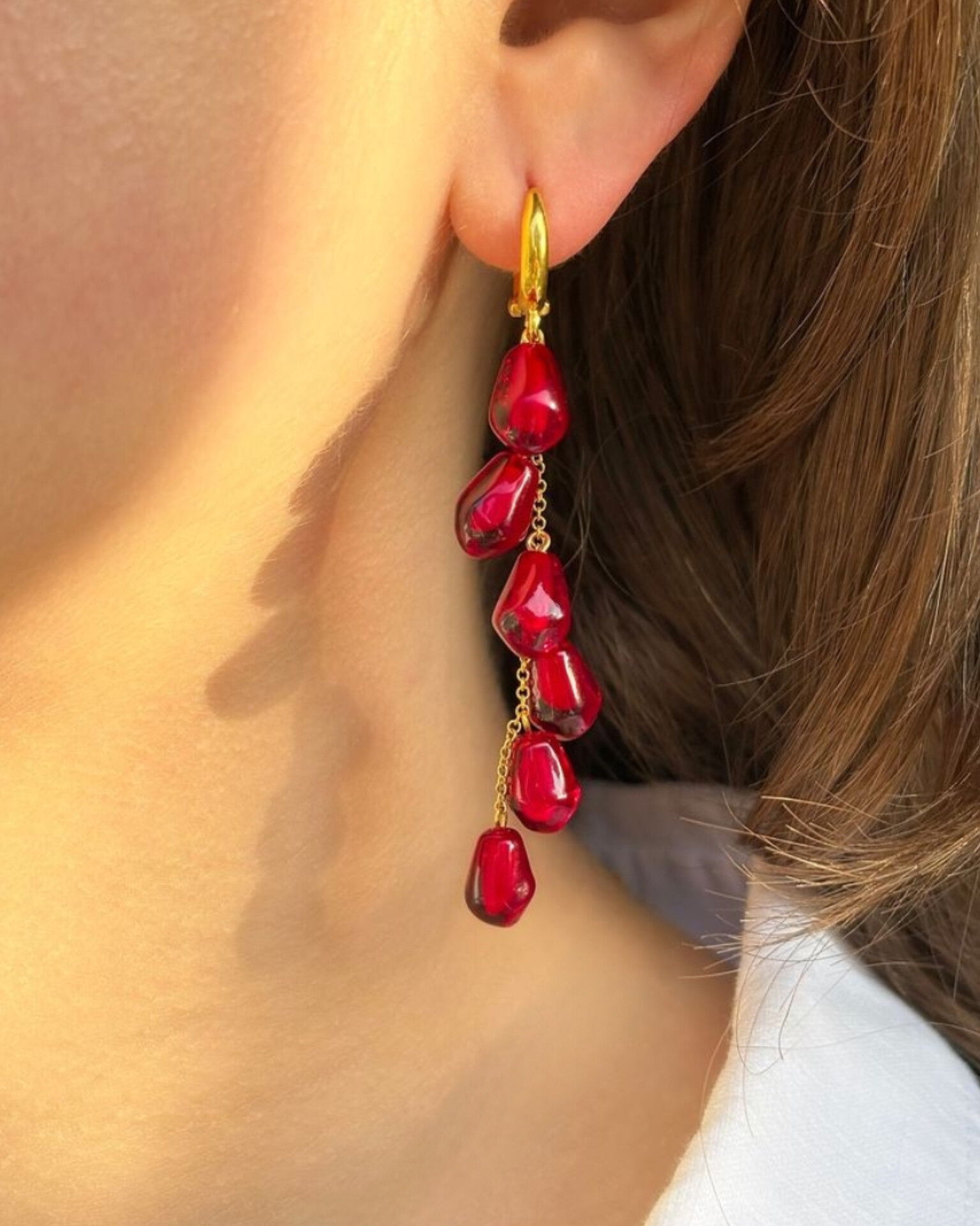 گوشواره یلدایی دونه انار آویزی استیل رنگ ثابت