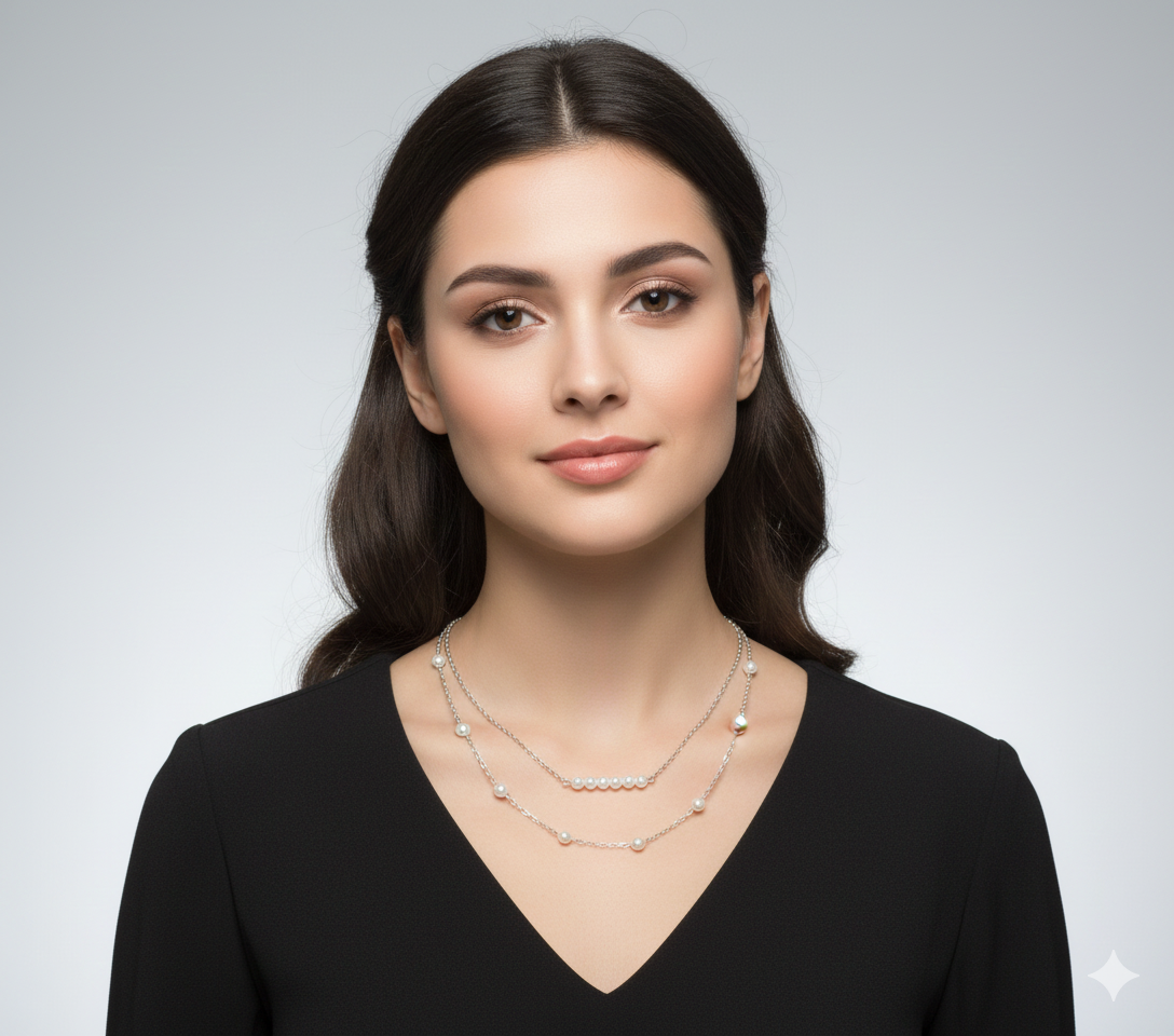 گردنبند دو لاین مرواریدی استیل رنگ ثابت