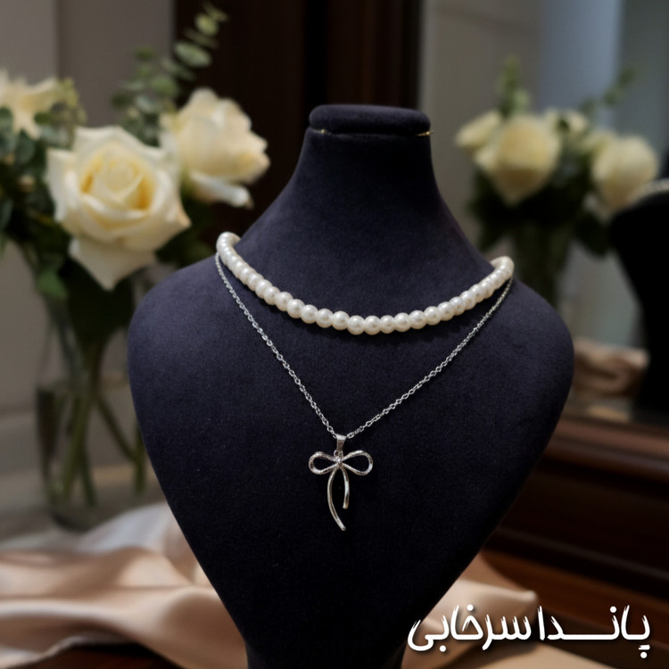 گردنبند دو لایه مرواریدی با پاپیون | ترند تابستانی ۲۰۲۴ | هدیه شیک زنانه