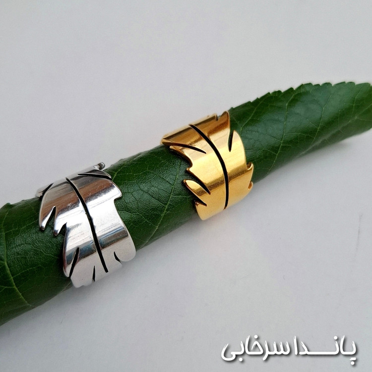 انگشتر طرح برگ استیل رنگ ثابت