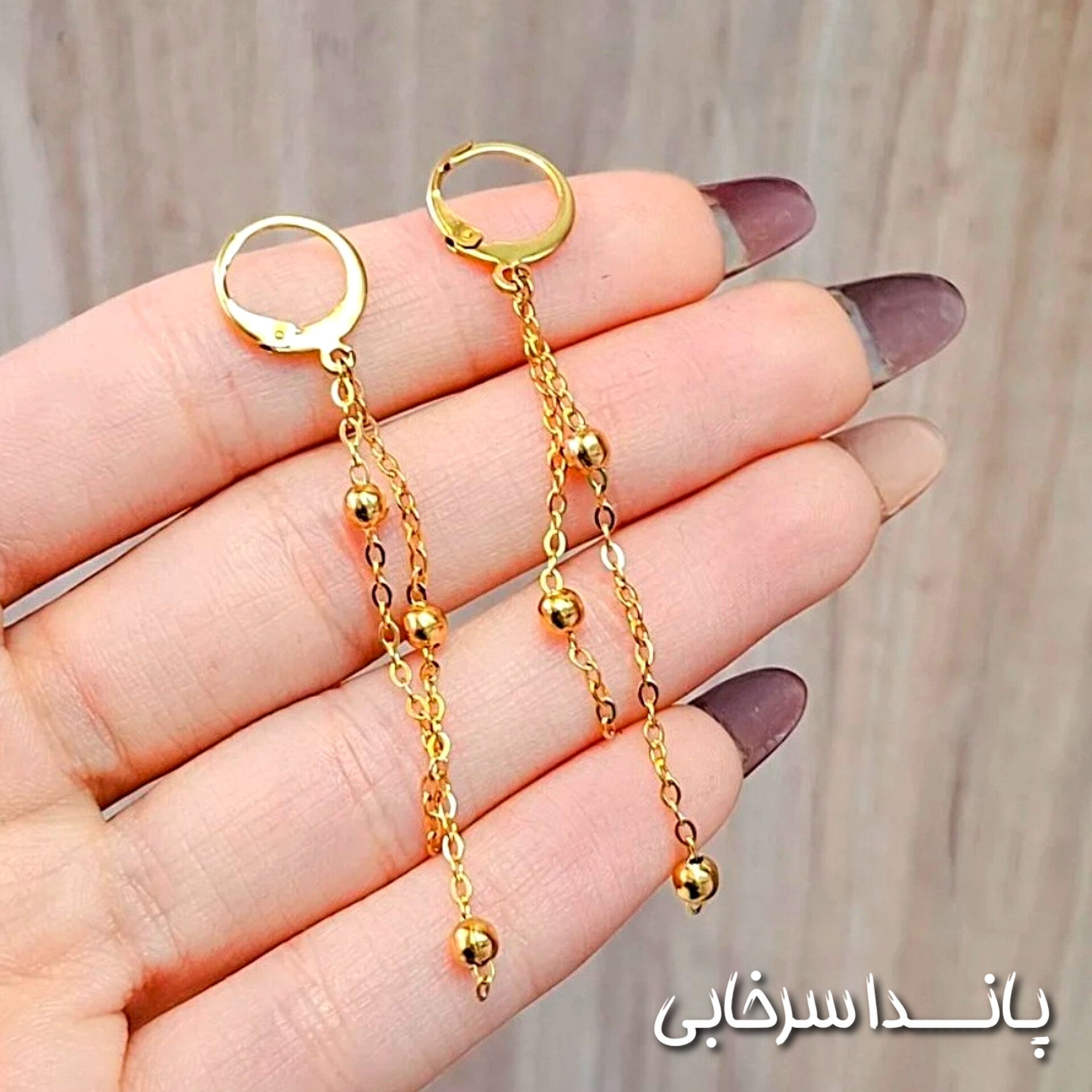 گوشواره آویز توپی استیل رنگ ثابت