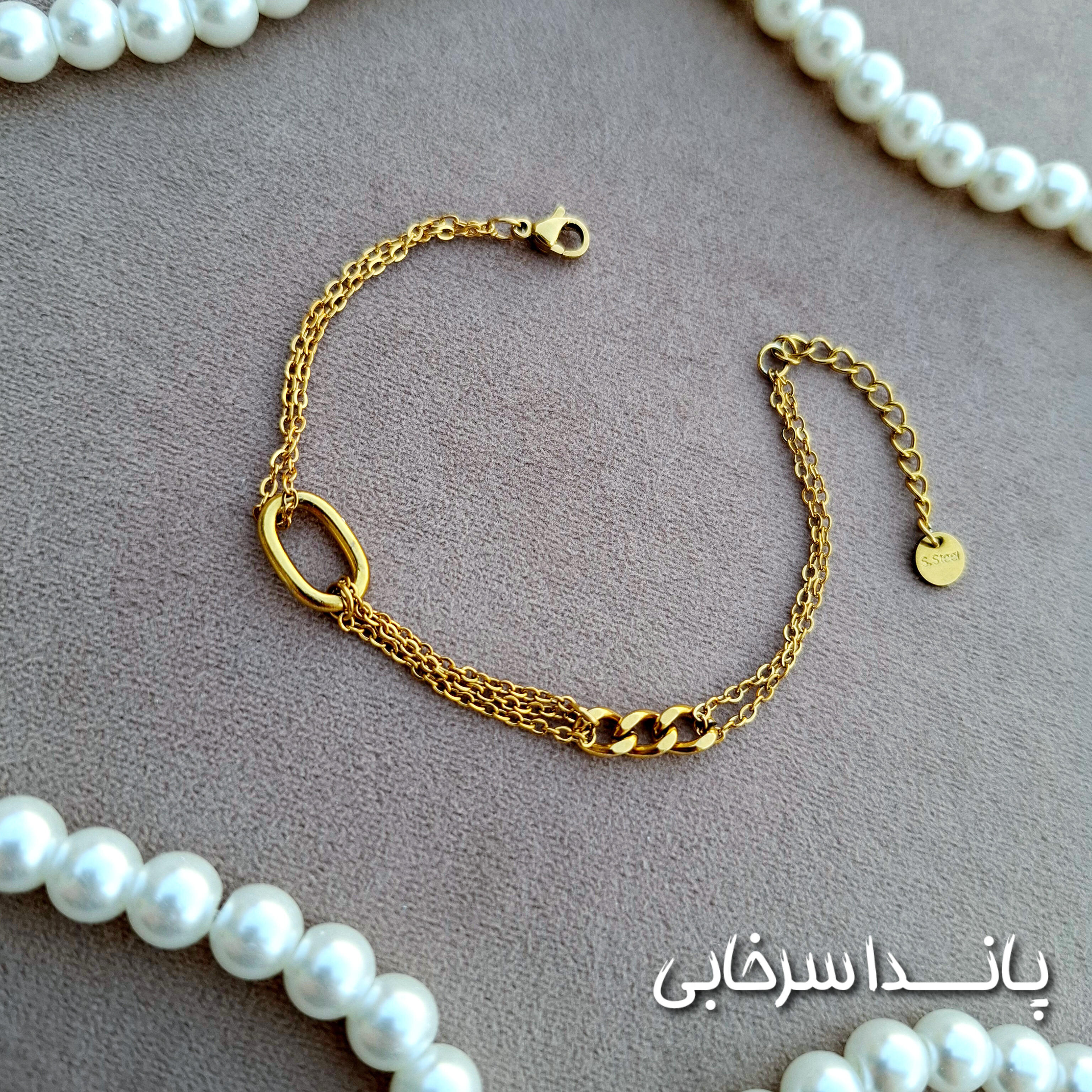 دستبند زنانه مهدیسا طرح مشابه طلا رنگ ثابت
